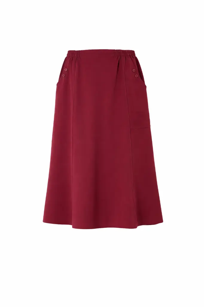 Jupe A-line bordeaux sur fond blanc.webp