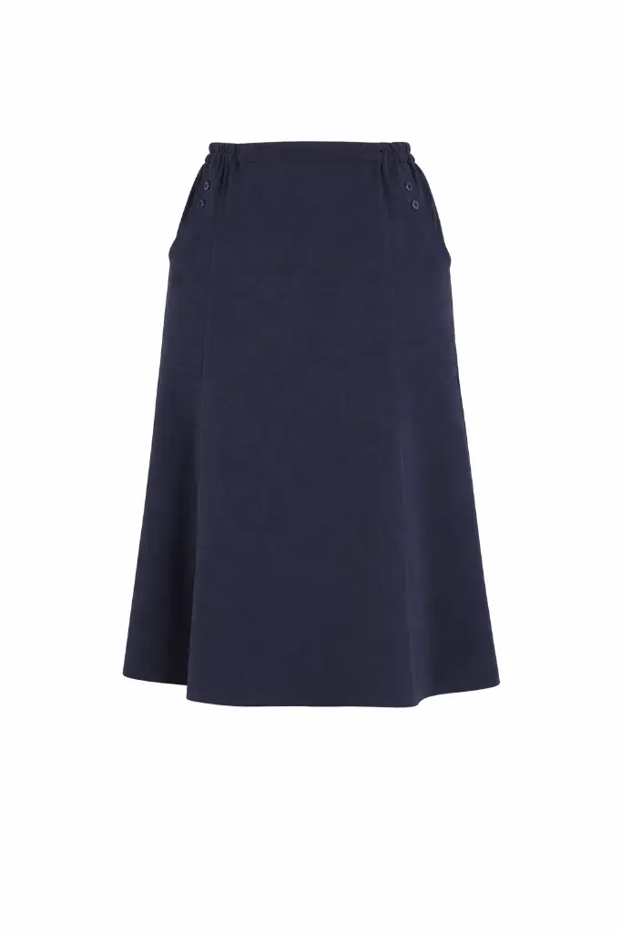 Jupe A-line bleu marine sur fond blanc.webp