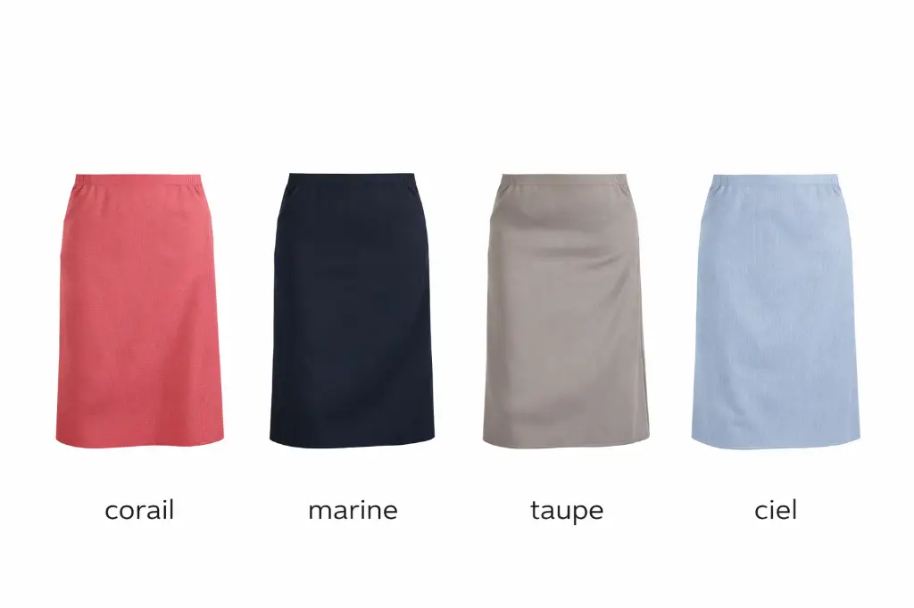 Quatre jupes colorées sur fond blanc.webp