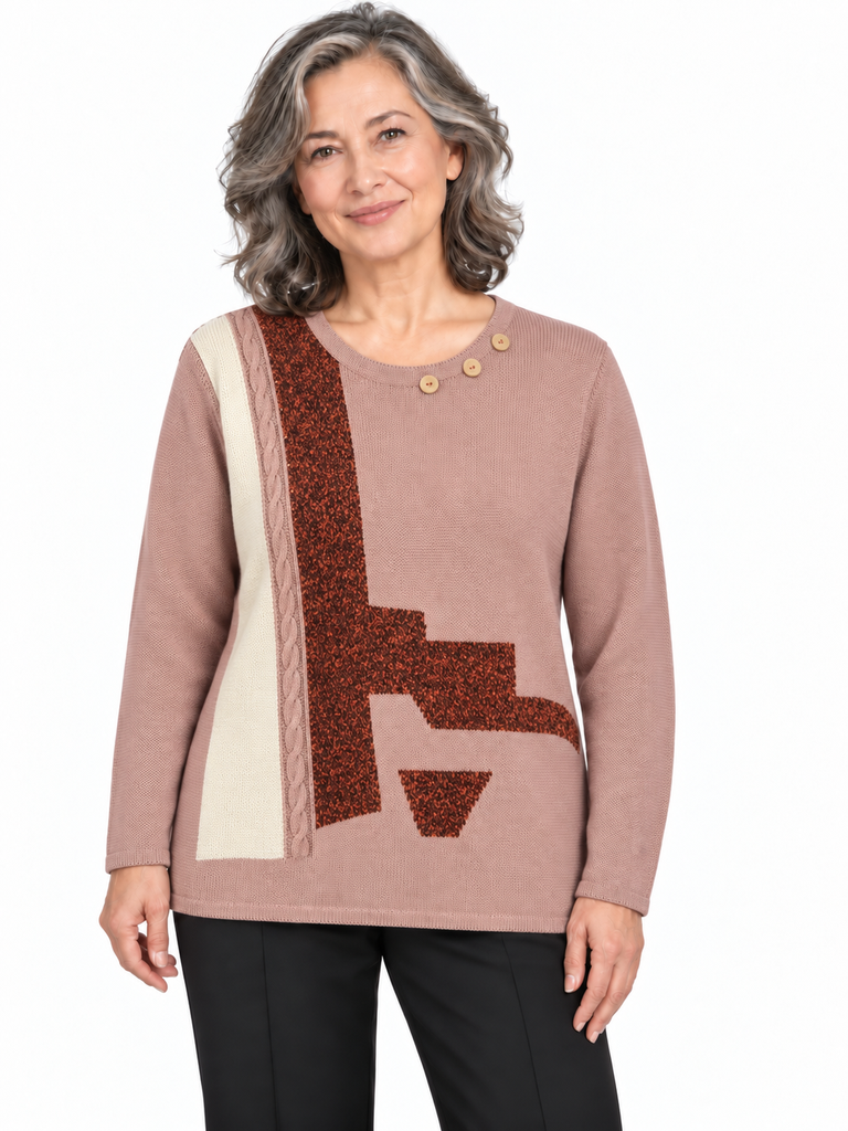 Pull  PULARDO rose asymétrique à panneaux texturés.png