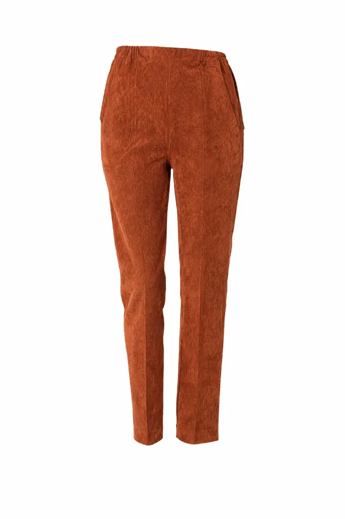 Pantalon en velours côtelé rouille.webp