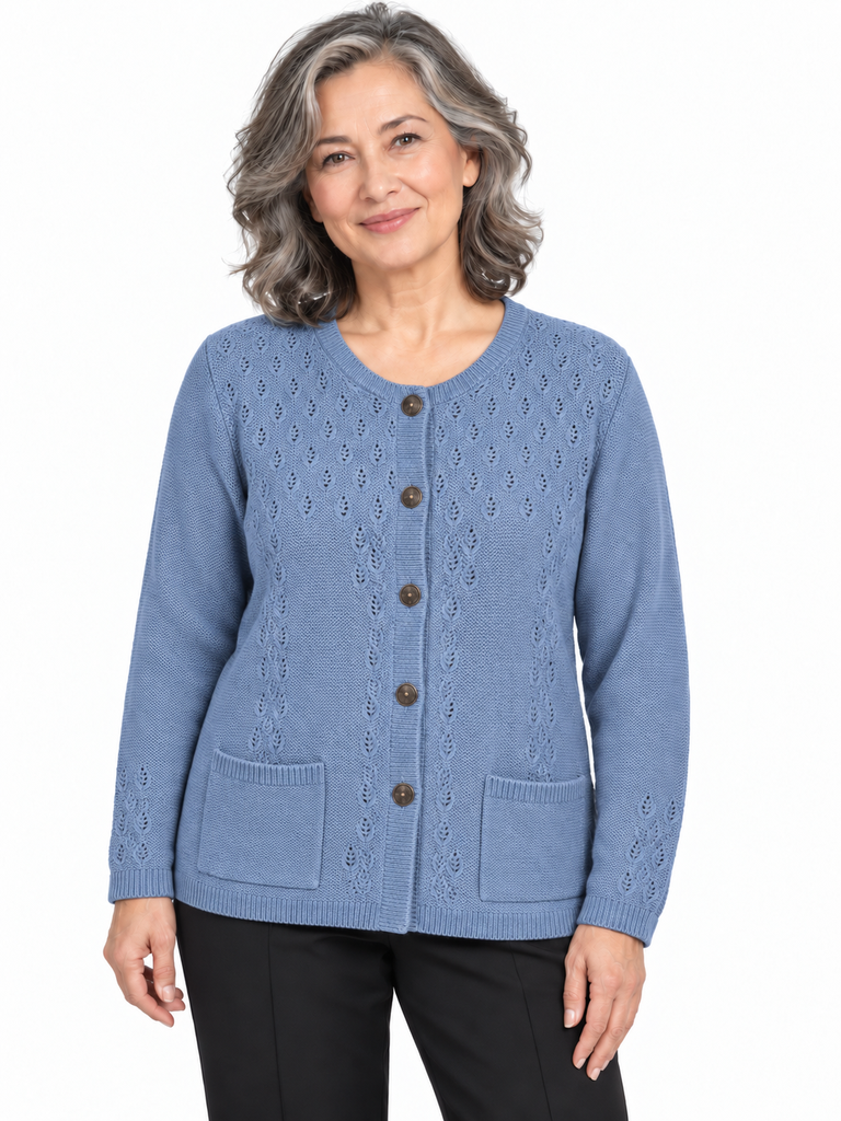 Cardigan LILI N'CO  bleu gris à motifs ajourés.png