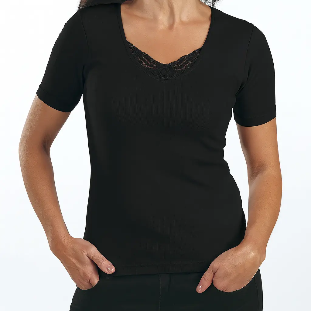 maillot de corps noir avec encolure dentelle - MC (S)