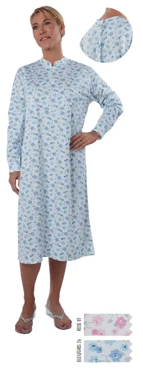 chemise de nuit médicalisée pressions plates (S, bleu, manches courtes)