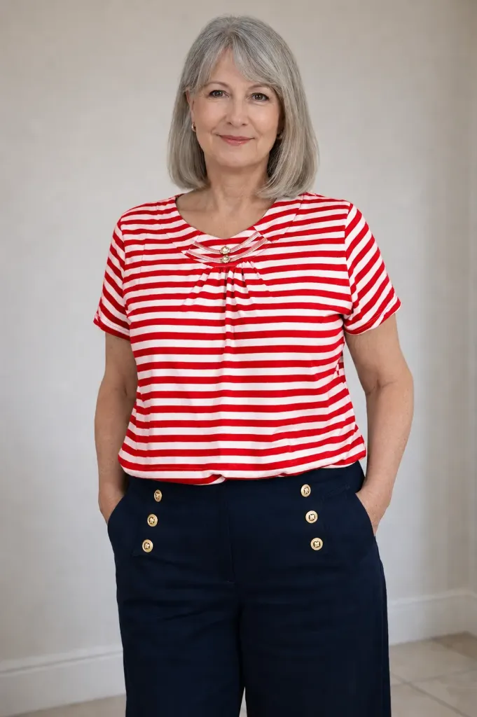 T-SHIRT Marin rayé (M/L, Rouge)