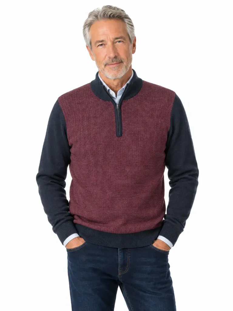 Pull 2GALGOS  COL ZIPPÉ  3216 (L, bordeaux)