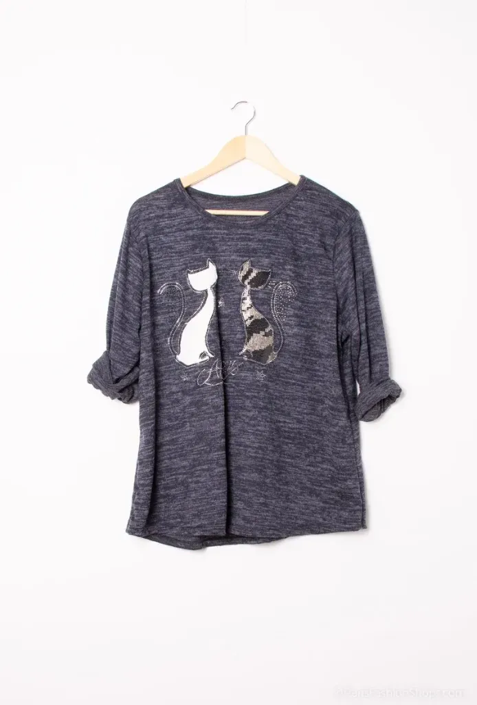PULL  imprimé chats (bleu marine)