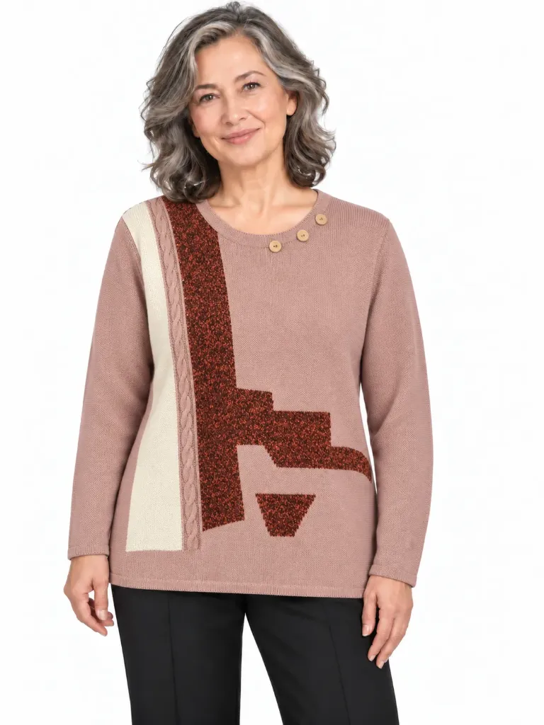 Pull Élégance graphique (M, rose)