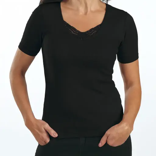 maillot de corps noir avec encolure dentelle - MC